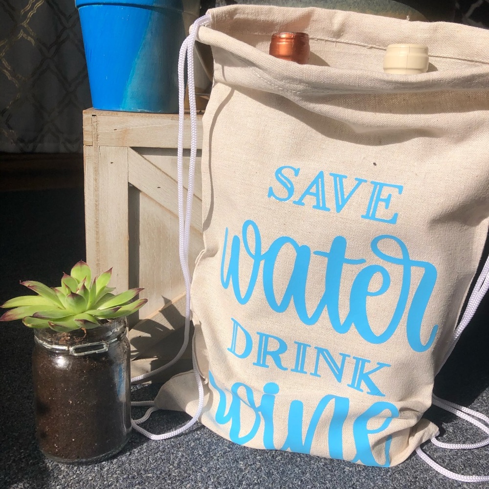 SAVE WATER DRINK WINE canvas tote